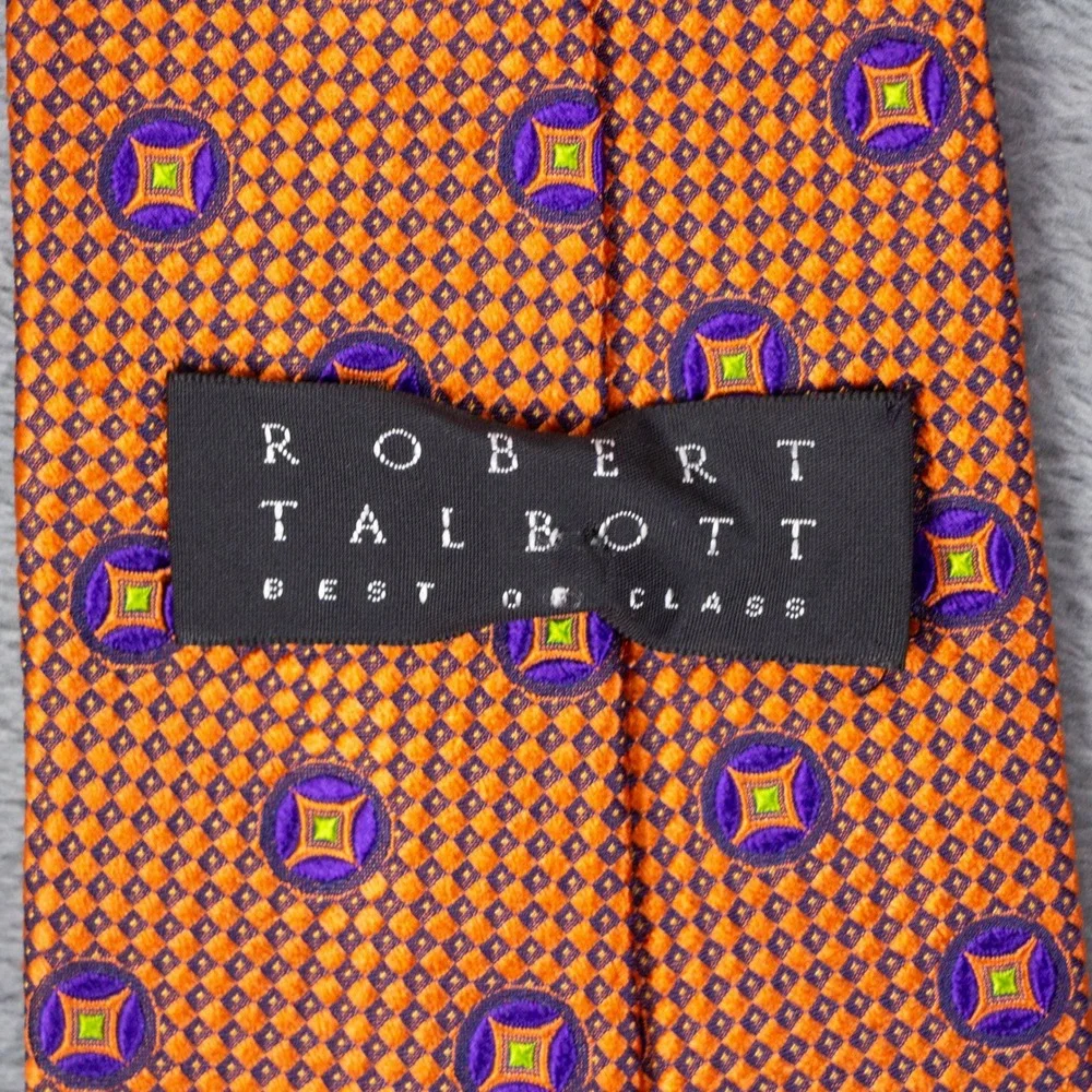 Robert Talbott Best of‎ Class Orange Geometric Medallion Silk Tie Hand Sewn USA